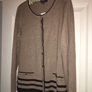 NWT - Karen Scott brown with black stripes cardigan